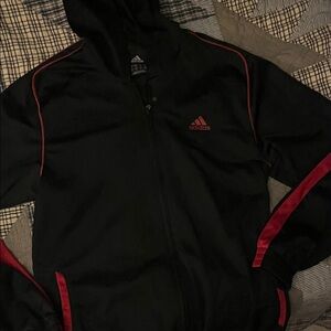 Adidas Men's Black Jacket with Red Accents